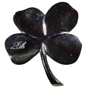 Gerity Silver plated 25th Anniversary Four-Leaf Clover shamrock paperweight 80s